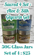 Load image into Gallery viewer, 4 x 30 G Glass Jar SET: SACRED 4 SMUDGE Soothing Aloe, Silk & Glycerin Gel Moisturizer
