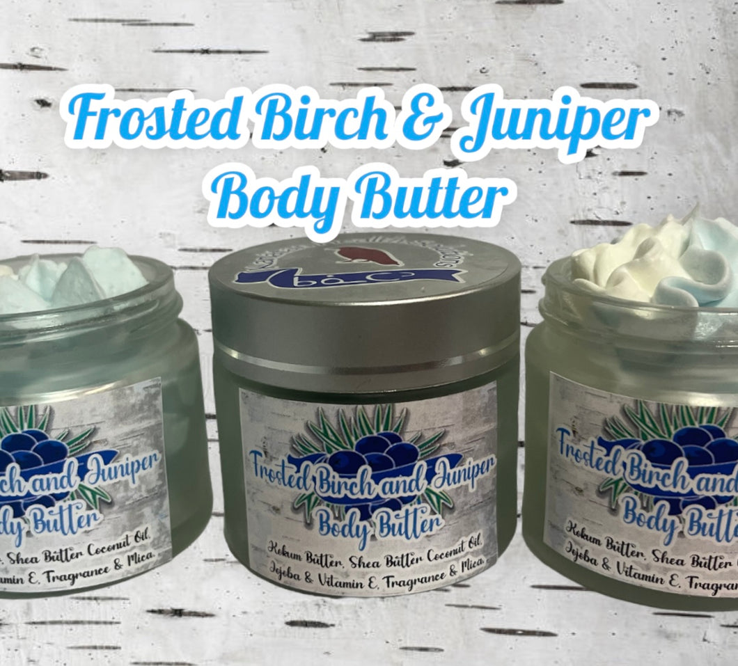 Small  Glass Jar Frosted Birch & Juniper   Body Butter - 4 Fl Oz/125 ml Jar